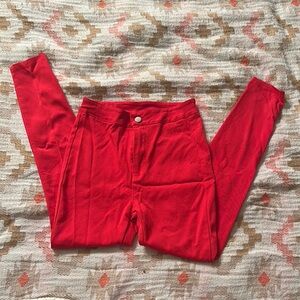 Vibrant Red High-Waisted Pants